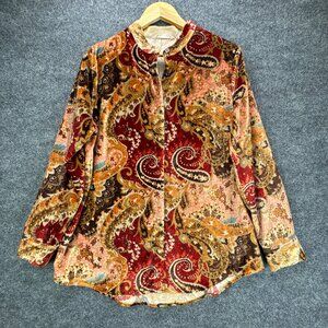 Soft Surroundings Tunic Top Womens Medium Red Brown Velvet Paisley Floral Autumn